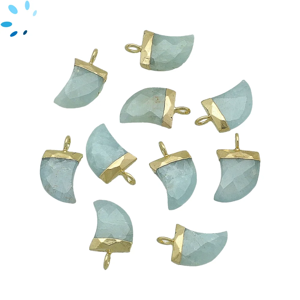 Aquamarine Horn Charm Pendant 10x9mm 18k Gold Electroplated - Set of 4