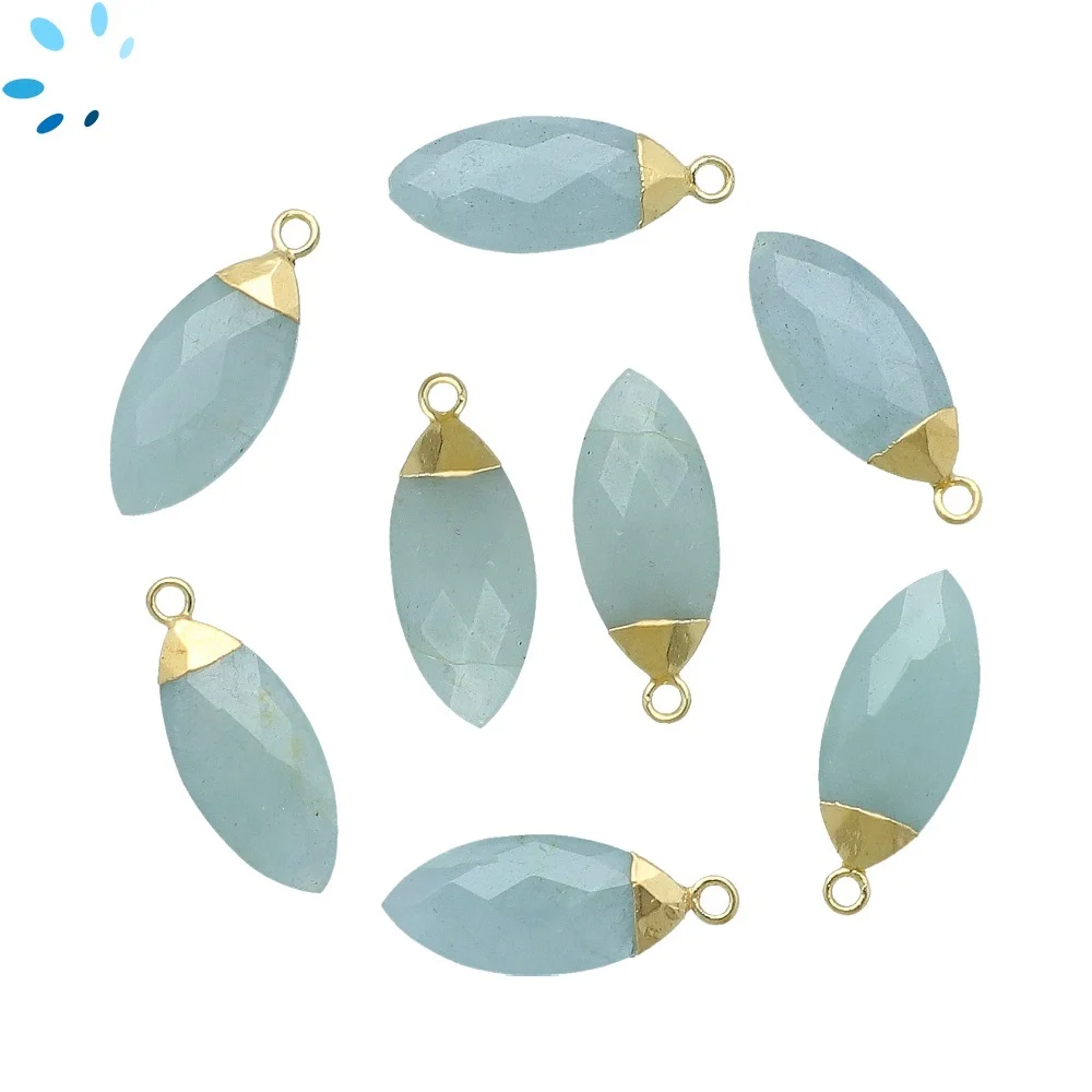 Aquamarine Marquise Charm Pendant 16x7 - 18x8mm 18k Gold Electroplated - Set of 4