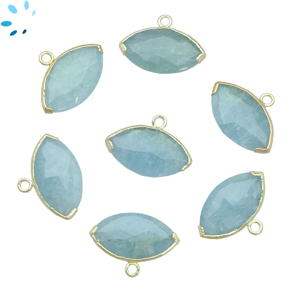Aquamarine Marquise Charm Pendant 20x11mm 18k Gold Electroplated - Set of 2