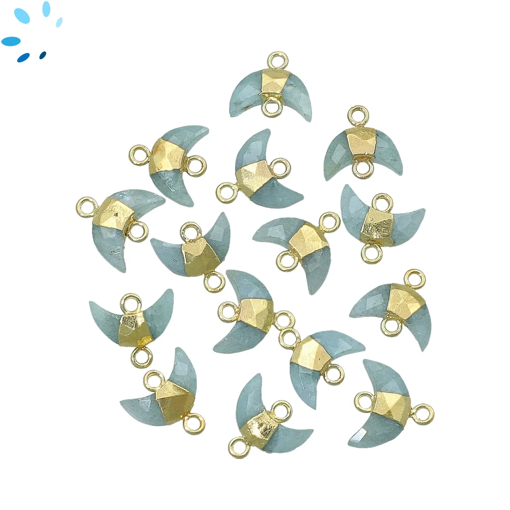 Aquamarine Moon Connector 10x5mm 18k Gold Electroplated - Set of 4