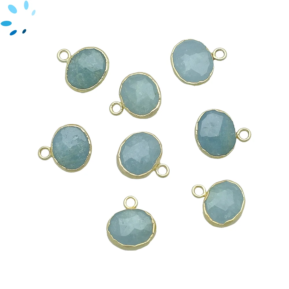 Aquamarine Oval Charm Pendant 10x8mm 18k Gold Electroplated - Set of 4