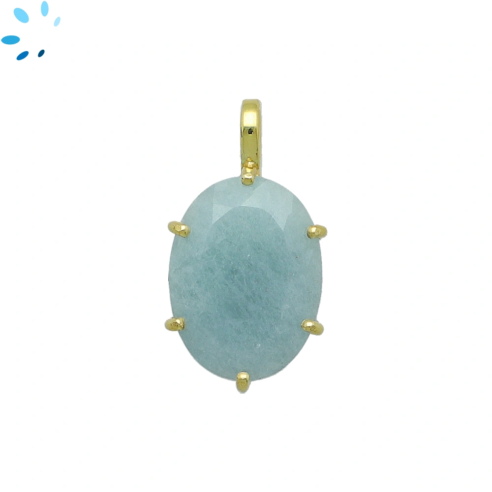 Aquamarine Oval Prong-Set Pendant Charm 17x12mm - 18k  Gold Plated Sterling Silver - 1 Piece