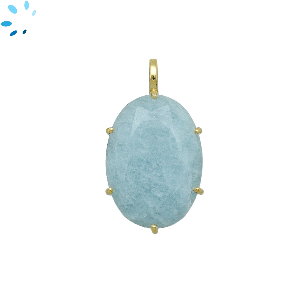 Aquamarine Oval Prong-Set Pendant Charm 23x16mm - 18k  Gold Plated Sterling Silver - 1 Piece