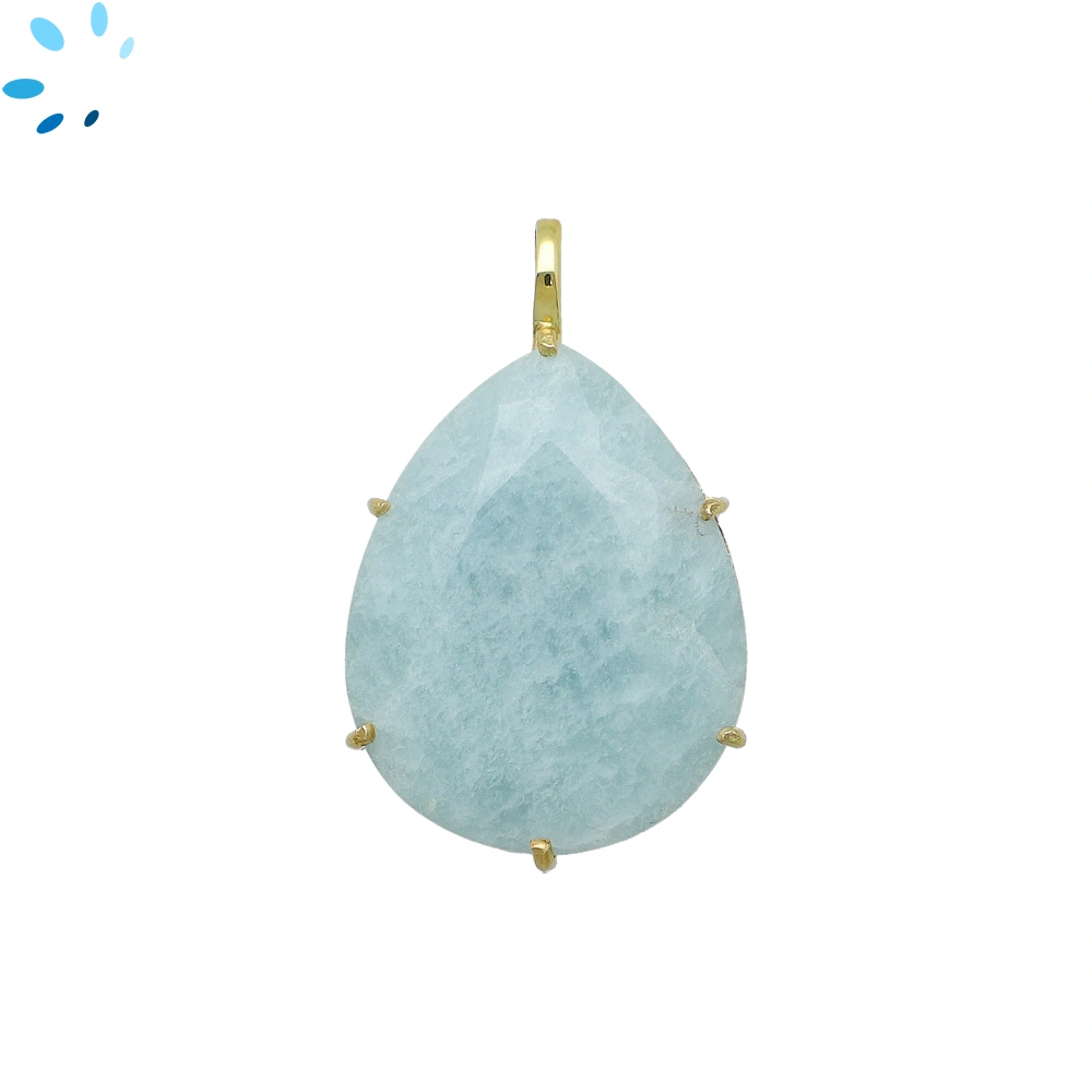 Aquamarine Pear Prong-Set Pendant Charm 27x20mm - 18k  Gold Plated Sterling Silver - 1 Piece