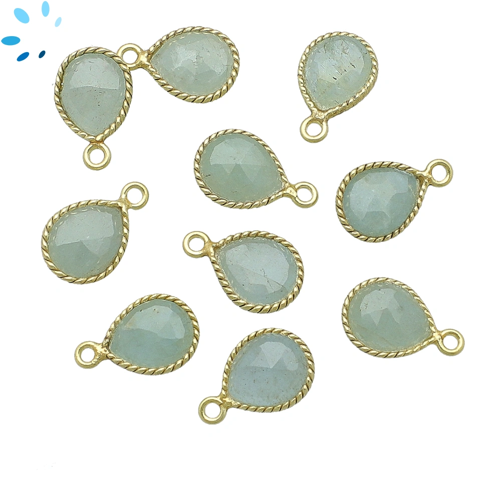 Aquamarine Pear Twisted Wire Bezel Charm Pendant 10x9mm - 18k Gold Plated Sterling Silver - Set of 4