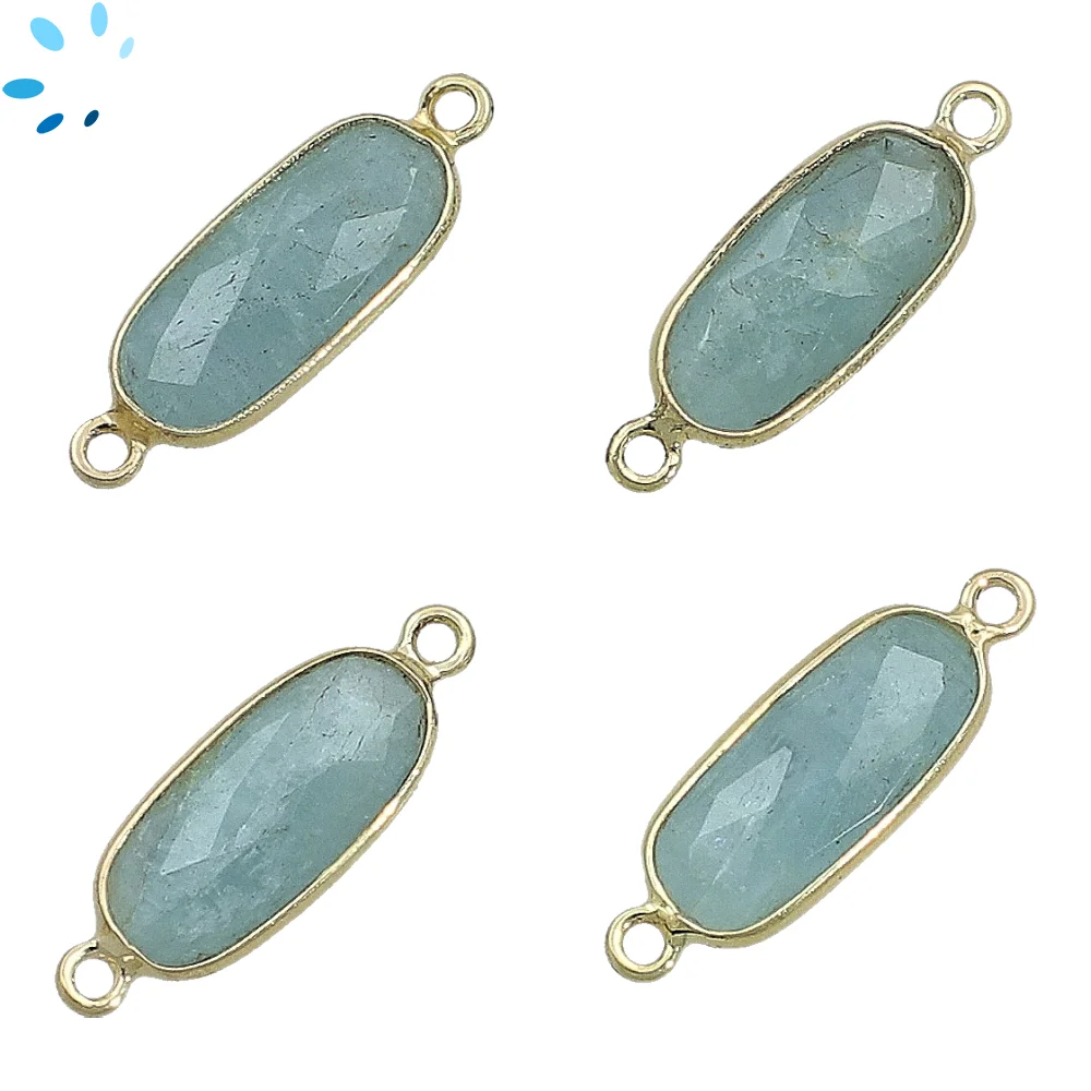 Aquamarine Rectangle Bezel Connector 16x7 - 18x8mm - 18k Gold Plated Sterling Silver - Set of 4