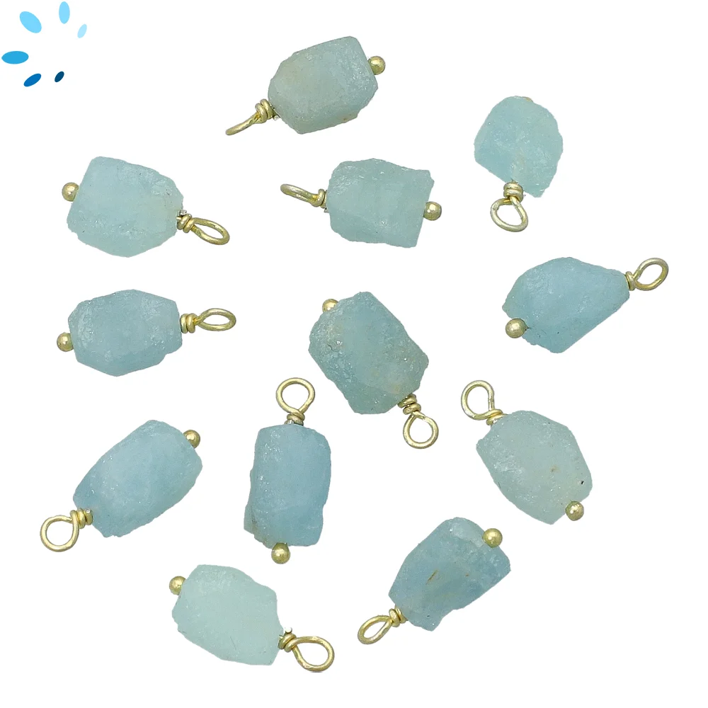 Aquamarine Rough Bezel Pendant Charm 8x5 - 10x7mm - 18k Gold Plated Sterling Silver - Set of 4