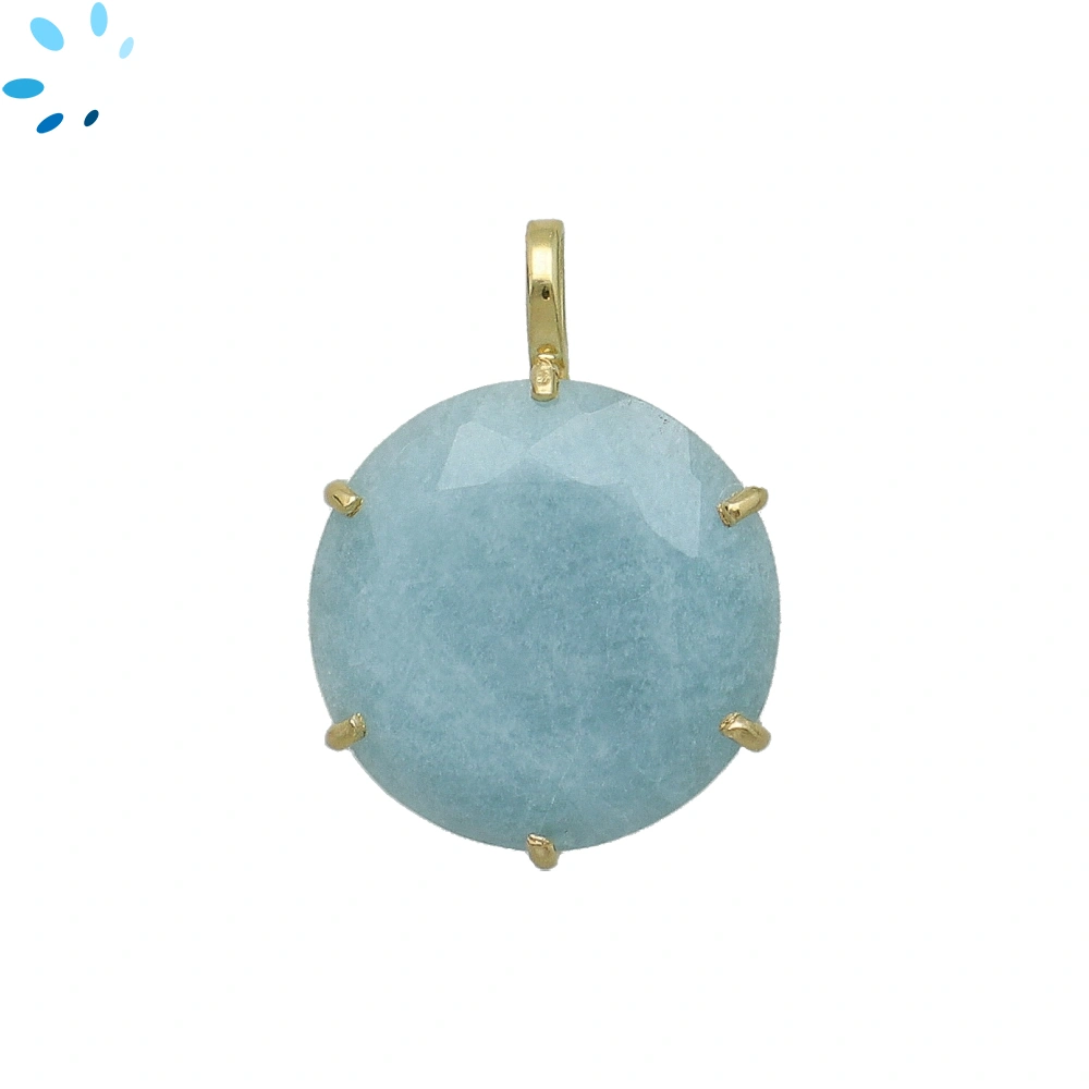 Aquamarine Round Prong-Set Pendant Charm 19mm - 18k  Gold Plated Sterling Silver - 1 Piece