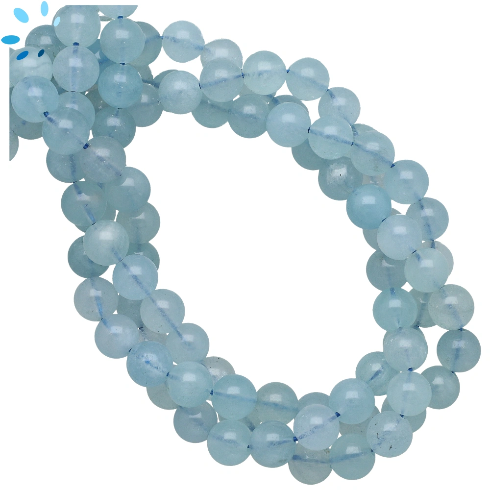 Aquamarine Smooth Round Top to Bottom Drilled Beads 8mm - 16 Inch Strand
