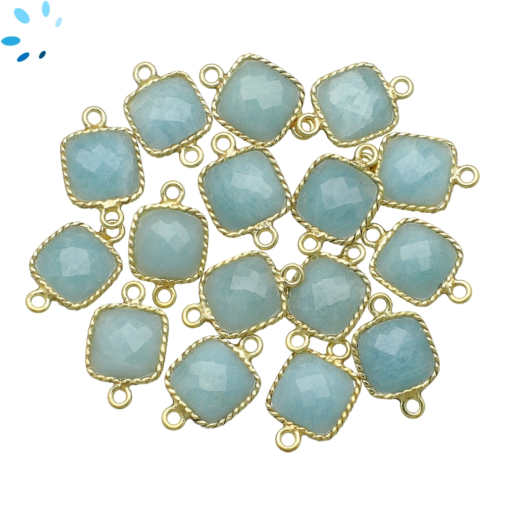 Aquamarine Square Twisted Wire Bezel Connector 10x10mm  - 18k Gold Plated Sterling Silver - Set of 4