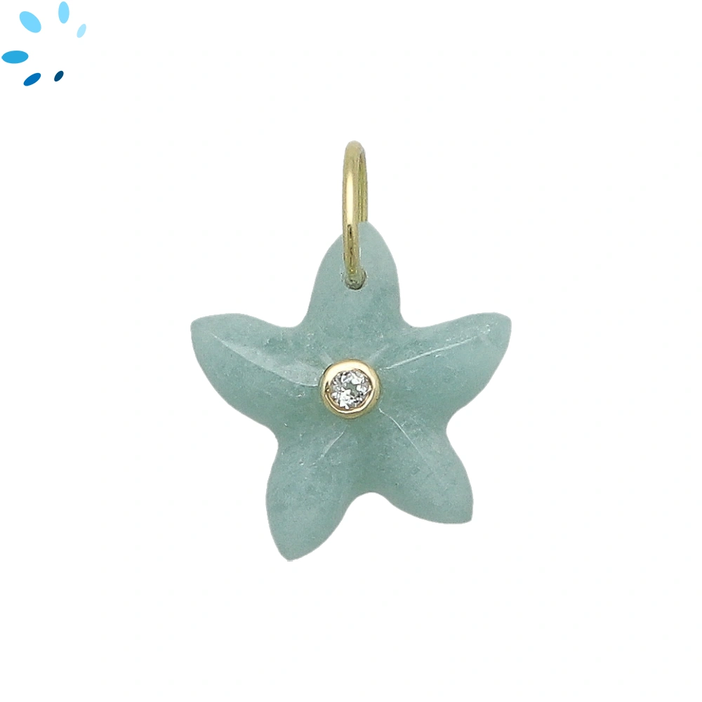 Aquamarine & White Topaz Starfish Inlay Pendant Charm 15-16mm - 18k Gold Plated Sterling Silver - Set of 2