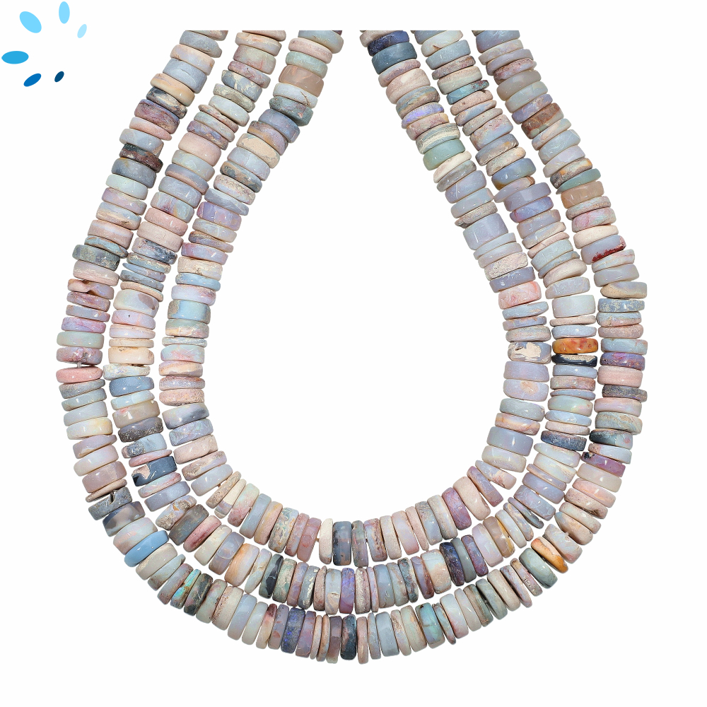 Australian Opal Smooth Heishi Center Drilled Beads 6.5 - 7.5mm - 14 Inch Strand