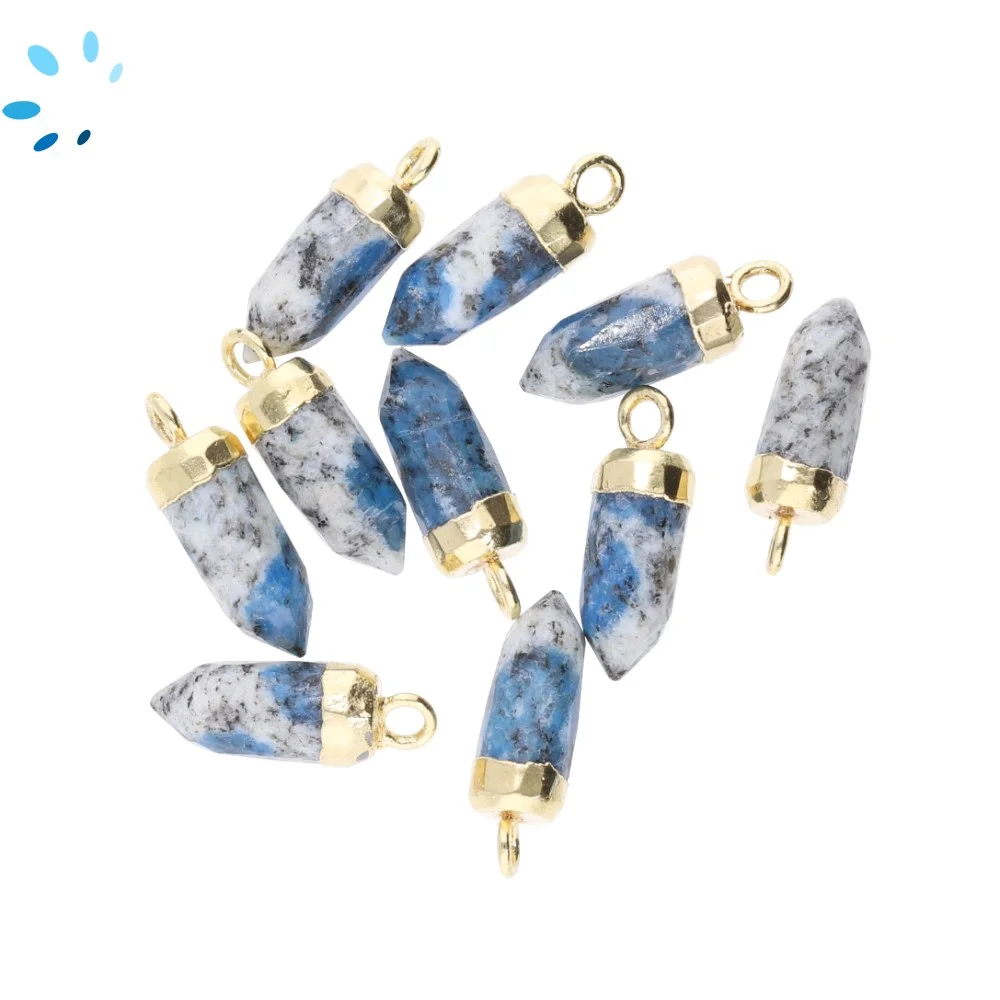 Azurite K2 Jasper Spike Charm Pendant 12x5 - 14x6mm 18k Gold Electroplated - Set of 4