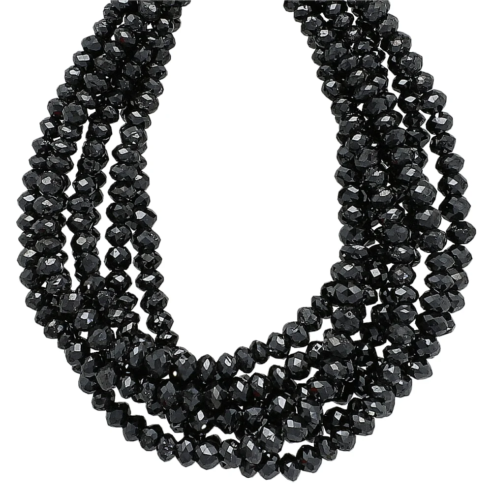 Black Diamond Faceted Rondelle Center Drilled Beads 2.5mm - 14 Inch Strand