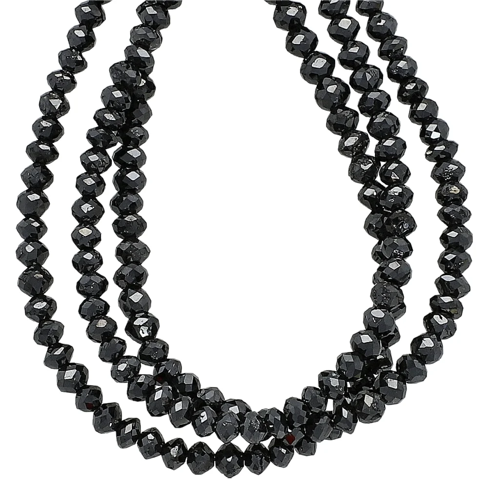 Black Diamond Faceted Rondelle Center Drilled Beads 3mm - 14 Inch Strand
