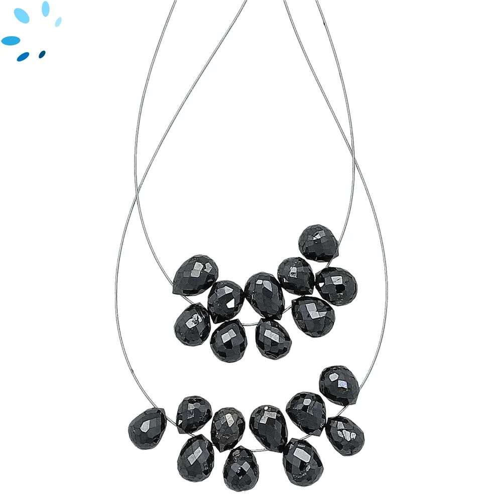 Black Diamond Faceted Teardrop Top Drilled Beads 5x3mm - 1.5 Inch Strand