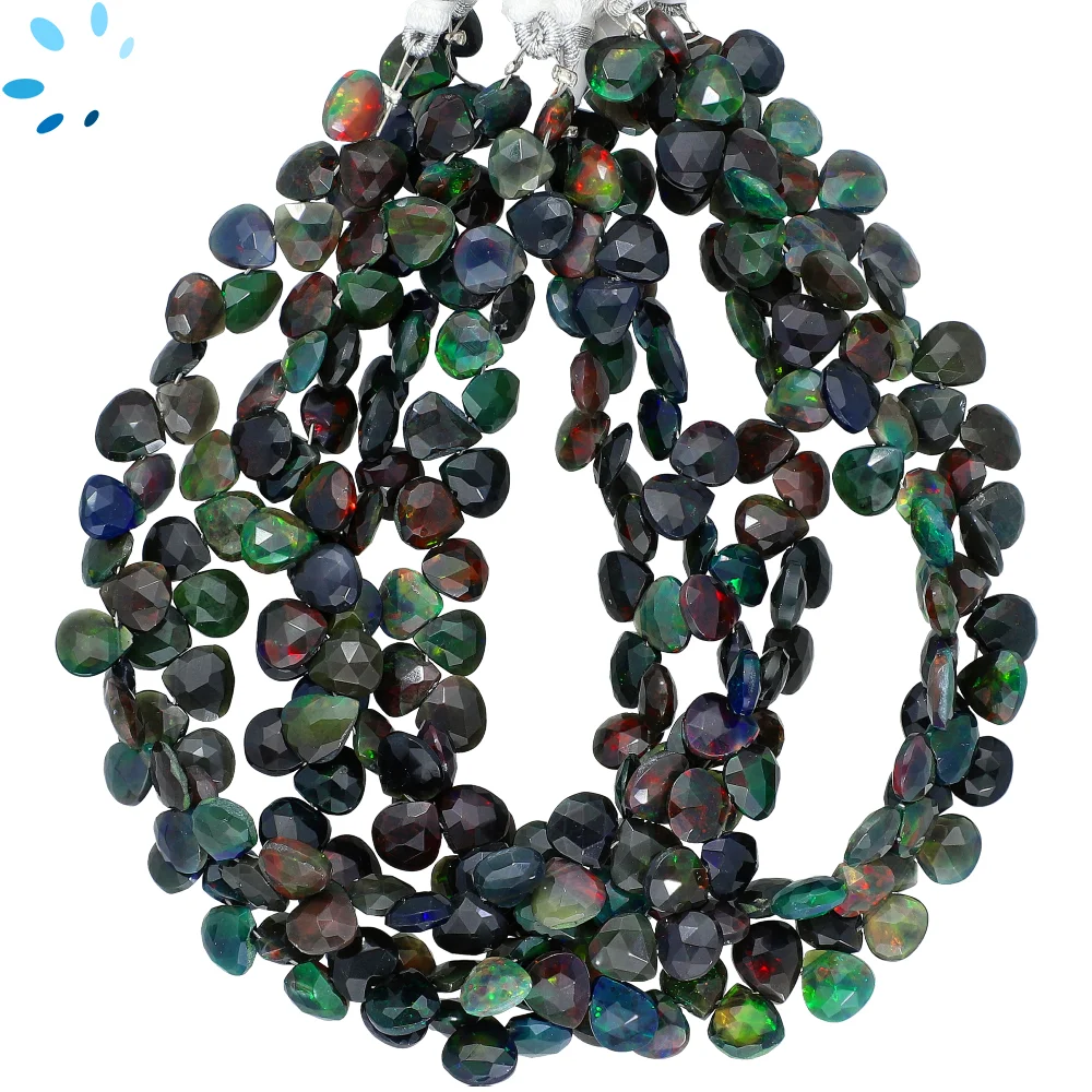 Black Ethiopian Opal Faceted Heart Top Drilled Beads 6mm - 8 Inch Strand