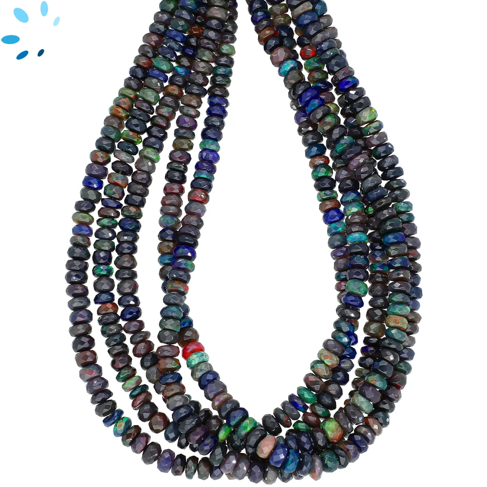 Black Ethiopian Opal Faceted Rondelle Center Drilled Beads 4.5mm
