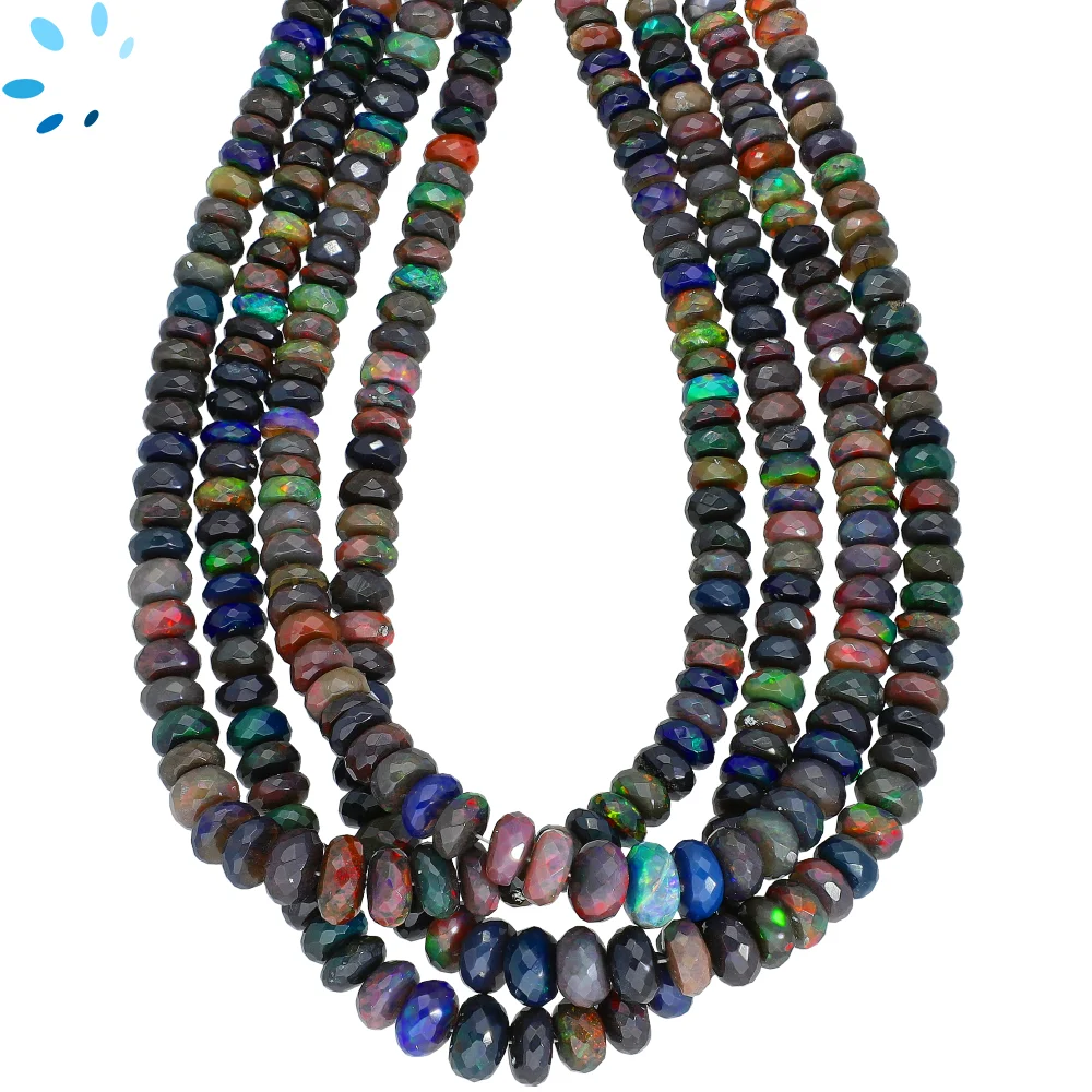Black Ethiopian Opal Faceted Rondelle Center Drilled Beads 6mm - 13 Inch Strand