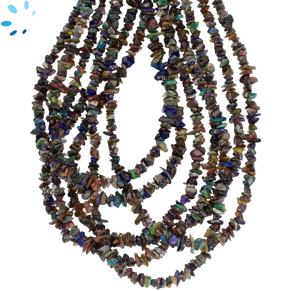 Black Ethiopian Opal Smooth Chips Center Drilled Beads 3mm - 14 Inch Strand