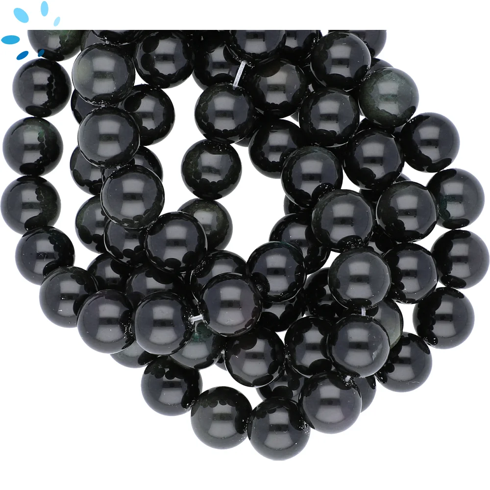 Black Obsidian Smooth Round Top to Bottom Drilled Beads 10mm - 14 Inch Strand