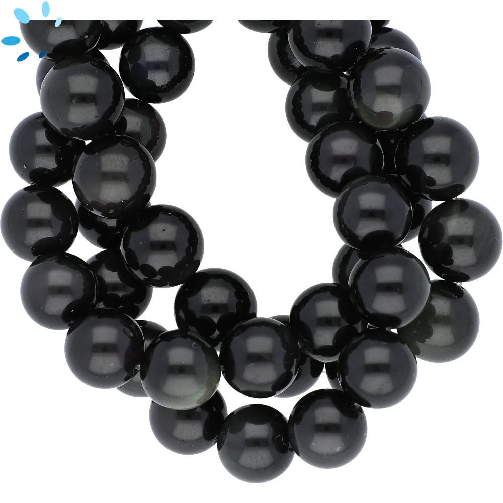Black Obsidian Smooth Round Top to Bottom Drilled Beads 12mm - 14 Inch Strand
