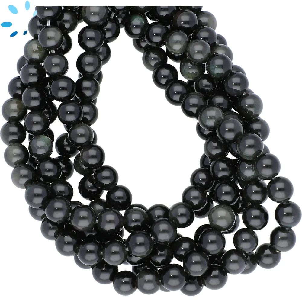 Black Obsidian Smooth Round Top to Bottom Drilled Beads 6mm - 14 Inch Strand