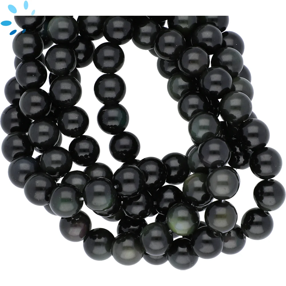 Black Obsidian Smooth Round Top to Bottom Drilled Beads 8mm - 14 Inch Strand