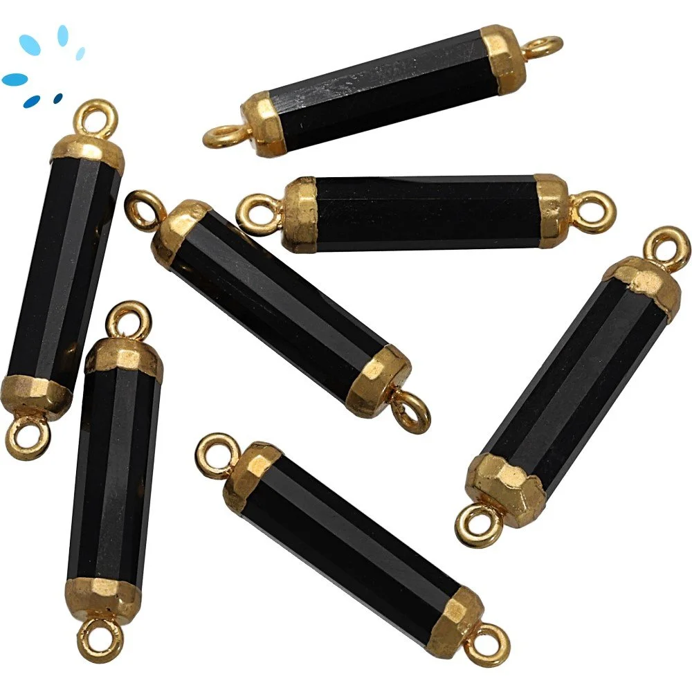 Black Onyx Barrel Connector 18x5mm 18k Gold Electroplated - Set of 4