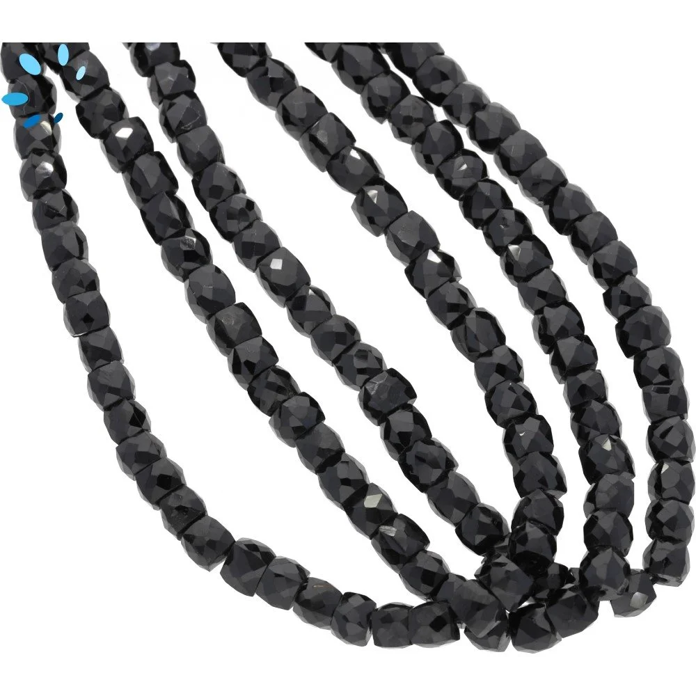 Black Onyx Faceted Cube Top to Bottom Drilled Beads 5mm - 13 Inch Strand