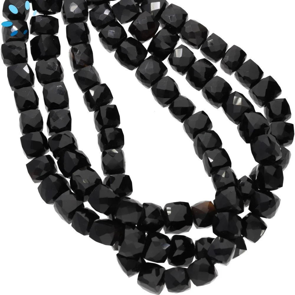 Black Onyx Faceted Cube Top to Bottom Drilled Beads 6mm - 8 Inch Strand