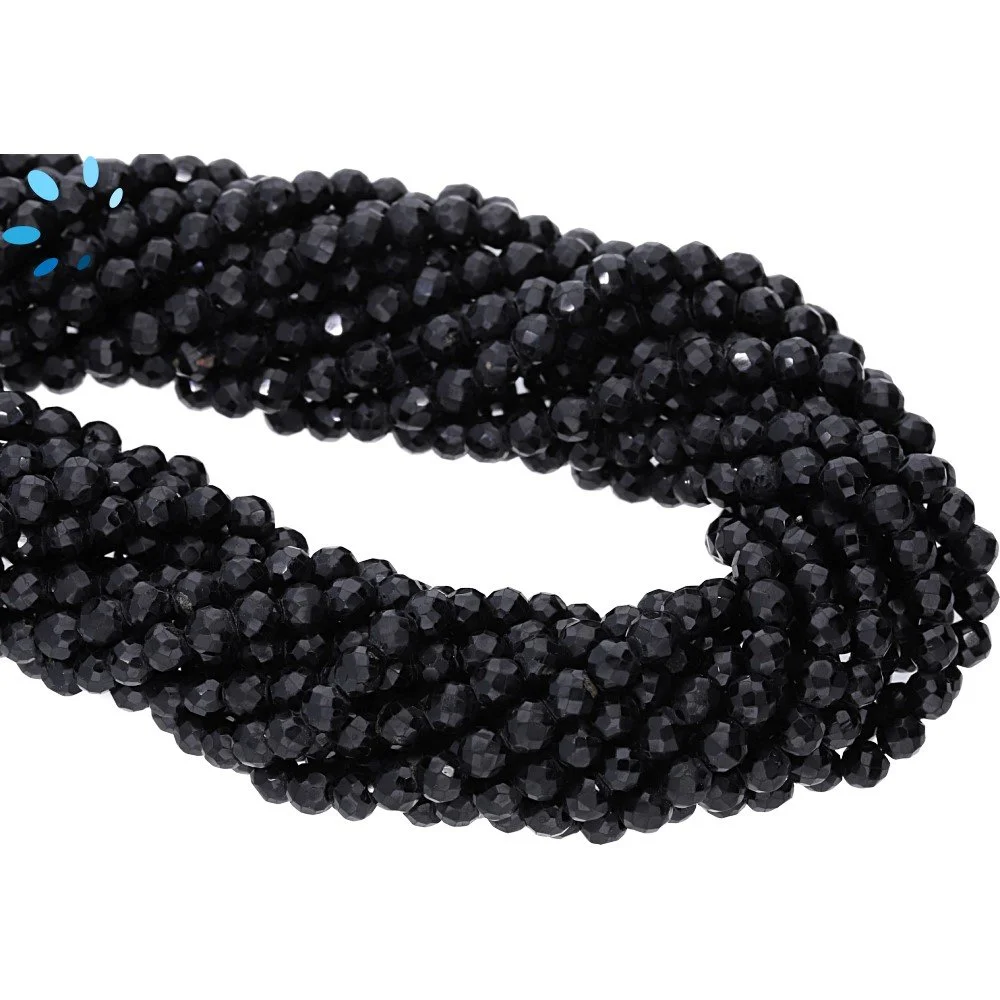Black Onyx Faceted Round Top to Bottom Drilled Beads 4mm - 13 Inch Strand