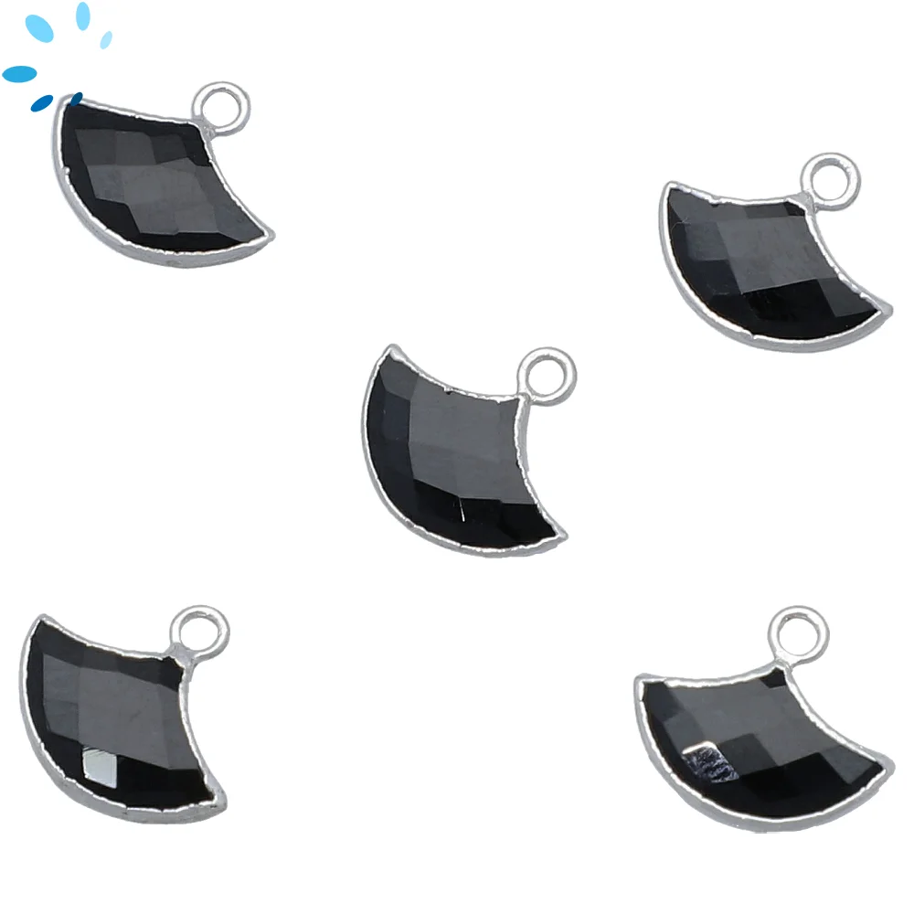 Black Onyx Fan Pendant Charm 15x10mm Platinum Electroplated -  Set of 2