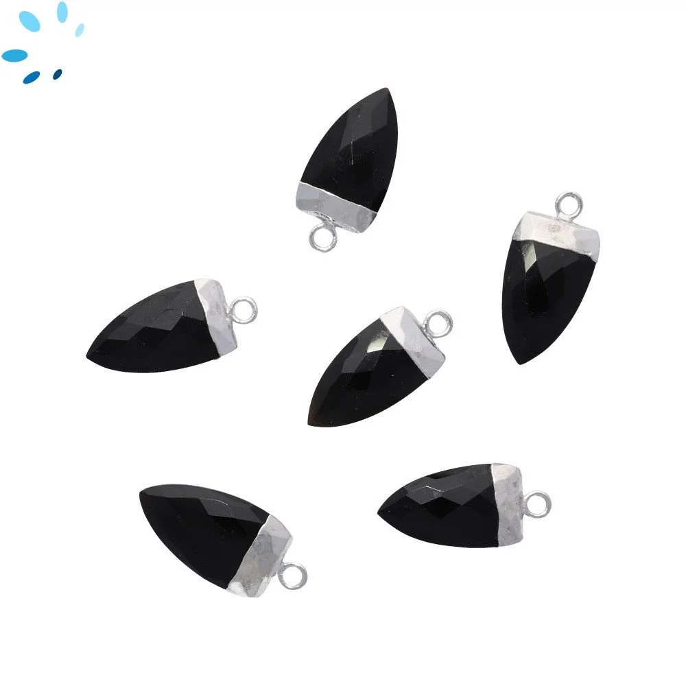 Black Onyx Half Marquise Charm Pendant 18X10mm Silver Electroplated - Set of 2