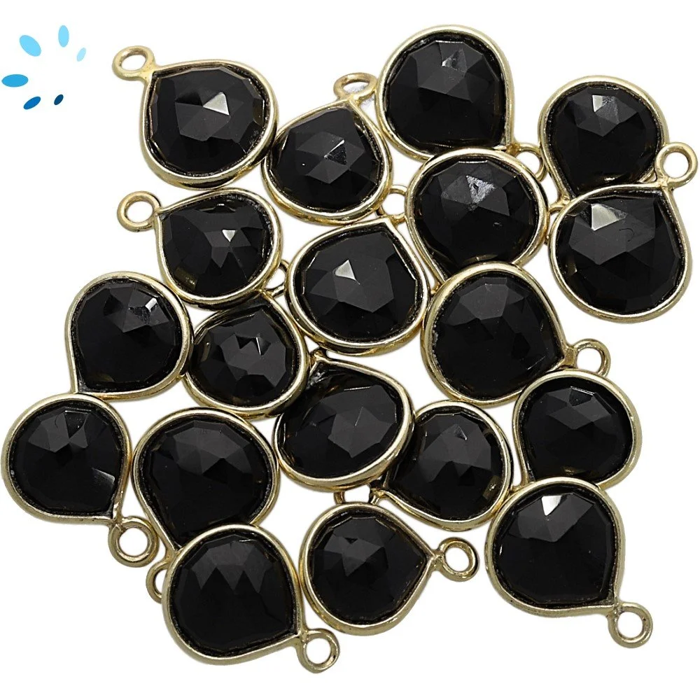 Black Onyx Heart Bezel Pendant Charm 8mm - 18k Gold Plated Sterling Silver - Set of 4