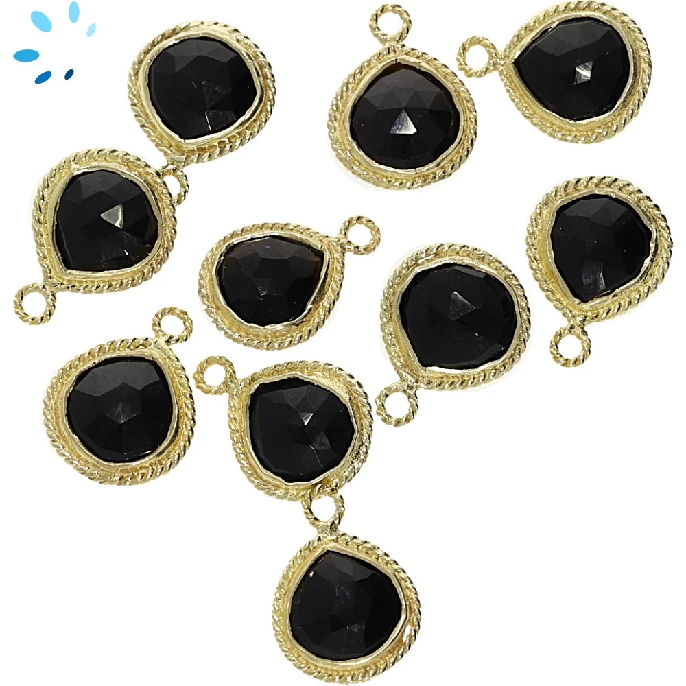 Black Onyx Heart Twisted Wire Bezel Pendant Charm 10mm - 18k Gold Plated Sterling Silver - Set of 4