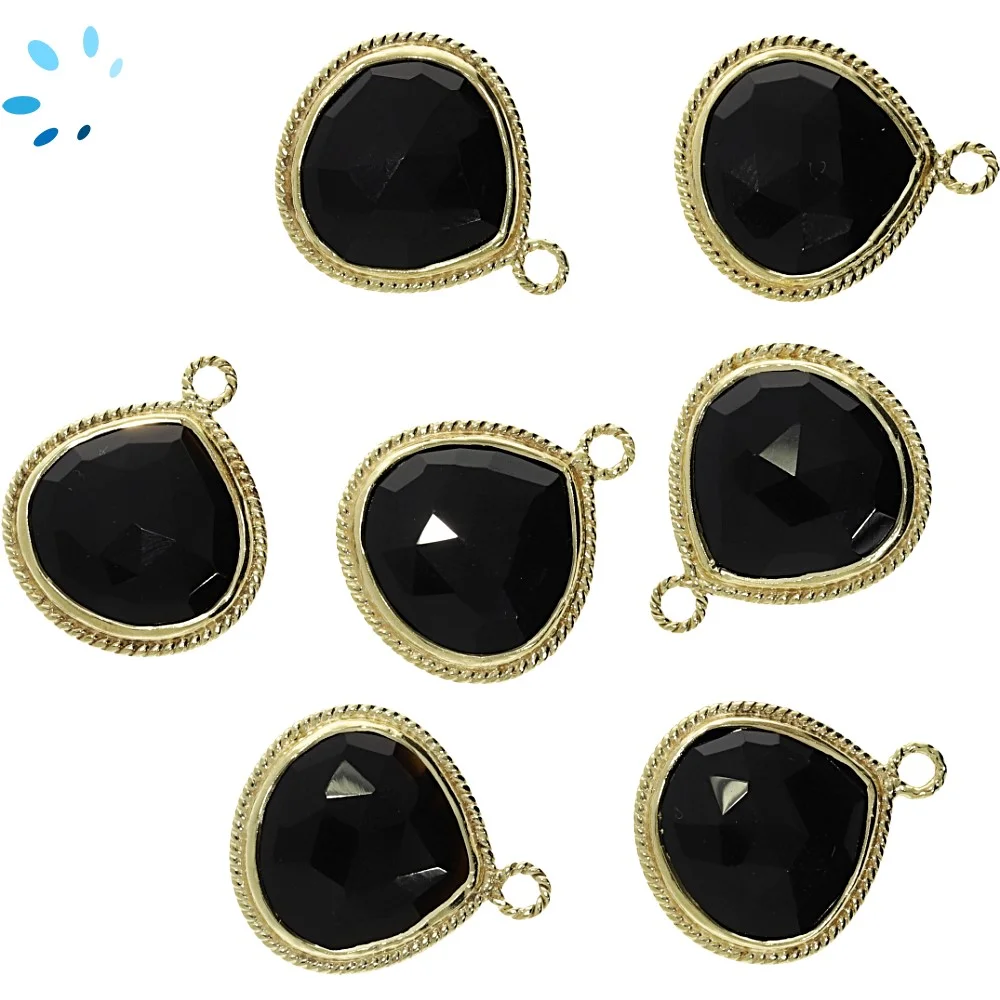 Black Onyx Heart Twisted Wire Bezel Pendant Charm 18mm - 18k Gold Plated Sterling Silver - Set of 2