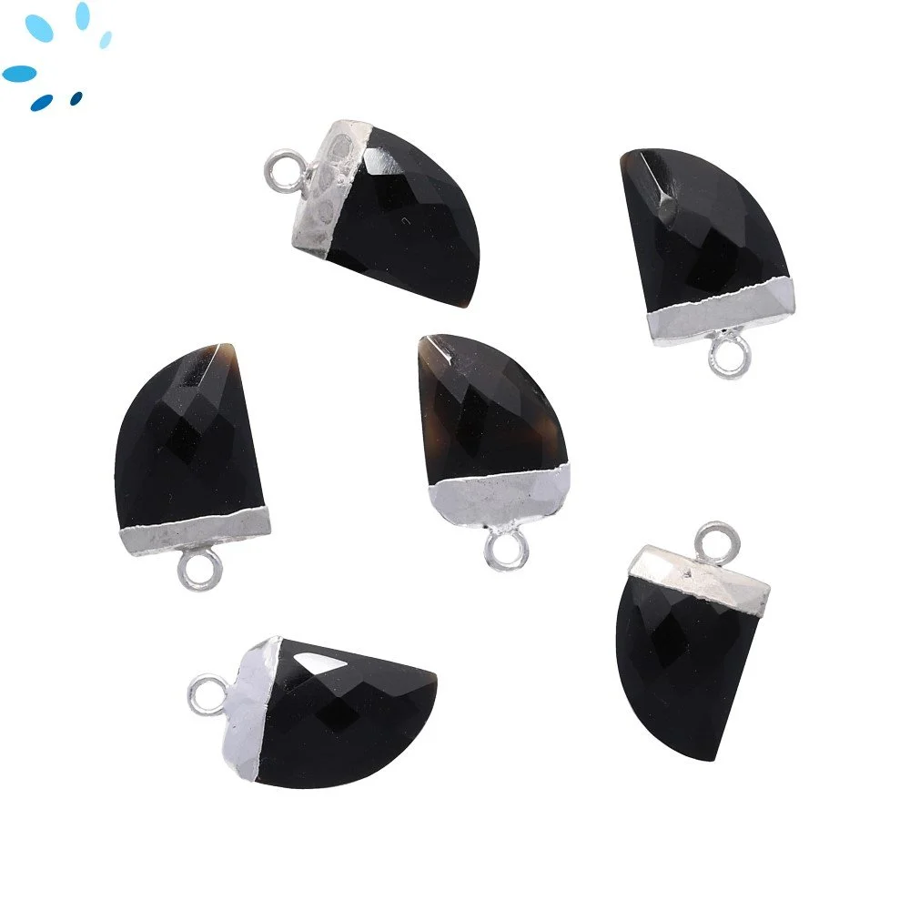 Black Onyx Horn Pendant Charm 13x10 - 15x12mm Platinum Electroplated - Set of 4