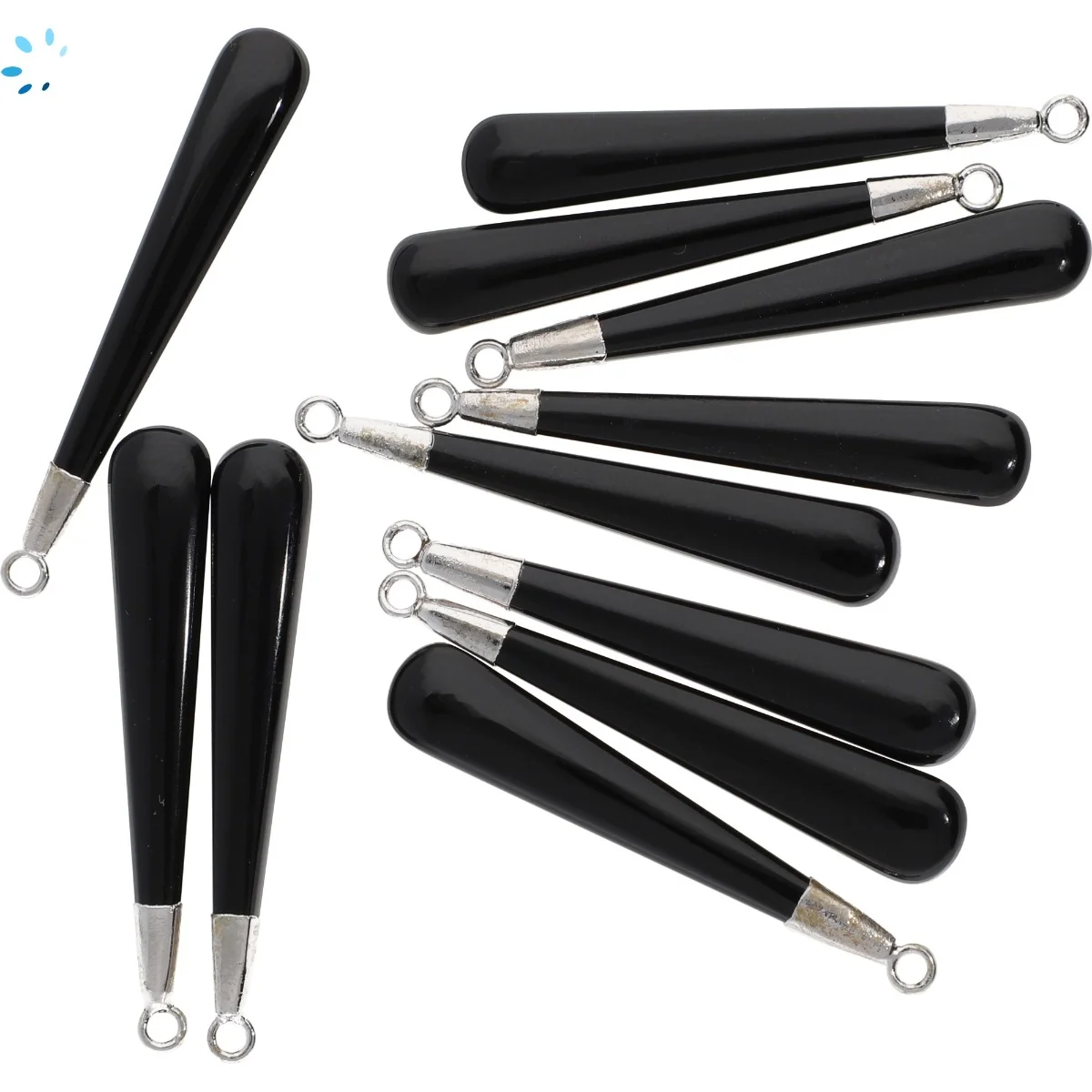 Black Onyx Long Drop Pendant Charm 39x6 - 41x6mm Platinum Electroplated - Set of 2