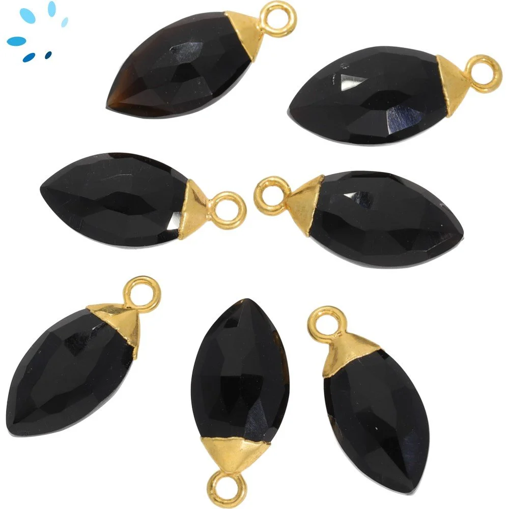 Black Onyx Marquise Pendant Charm 14x7 - 16x9mm 18k Gold Electroplated - Set of 4