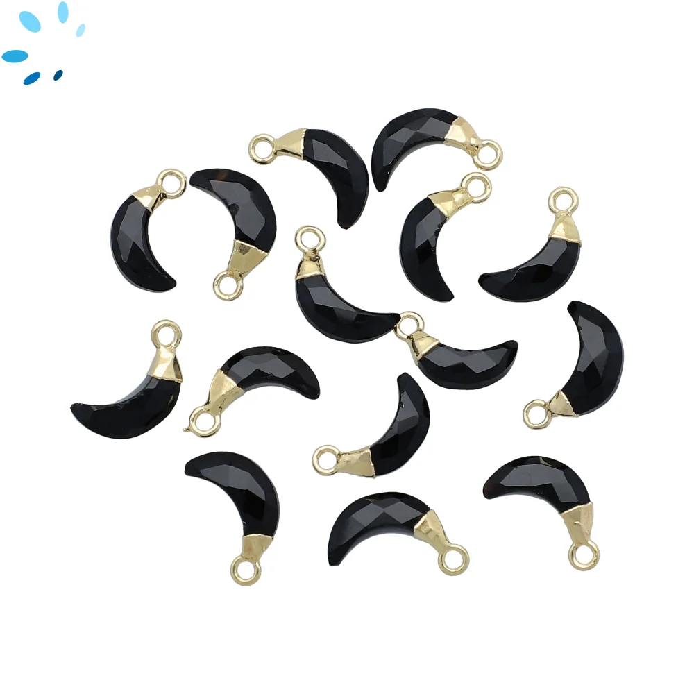 Black Onyx Moon Charm Pendant 9x3mm 18k Gold Electroplated - Set of 4