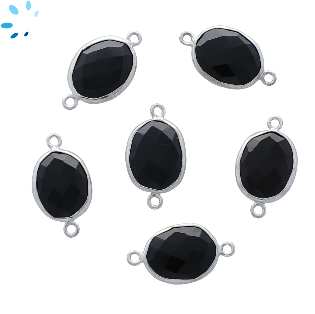 Black Onyx Oval Nugget Bezel Connector 15x12mm - Platinum Plated Sterling Silver - Set of 4