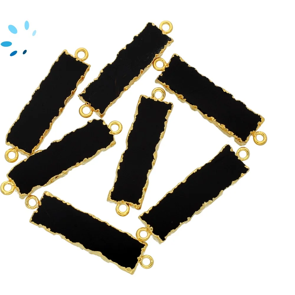 Black Onyx Rectangle Connector  27x8 - 29x9mm 18kGold Electroplated - Set of 2
