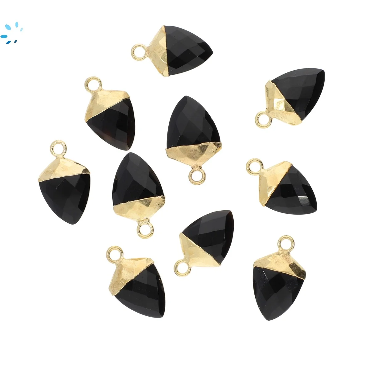Black Onyx Shield Charm Pendant 12x10 - 14x12mm 18k Gold Electroplated - Set of 4
