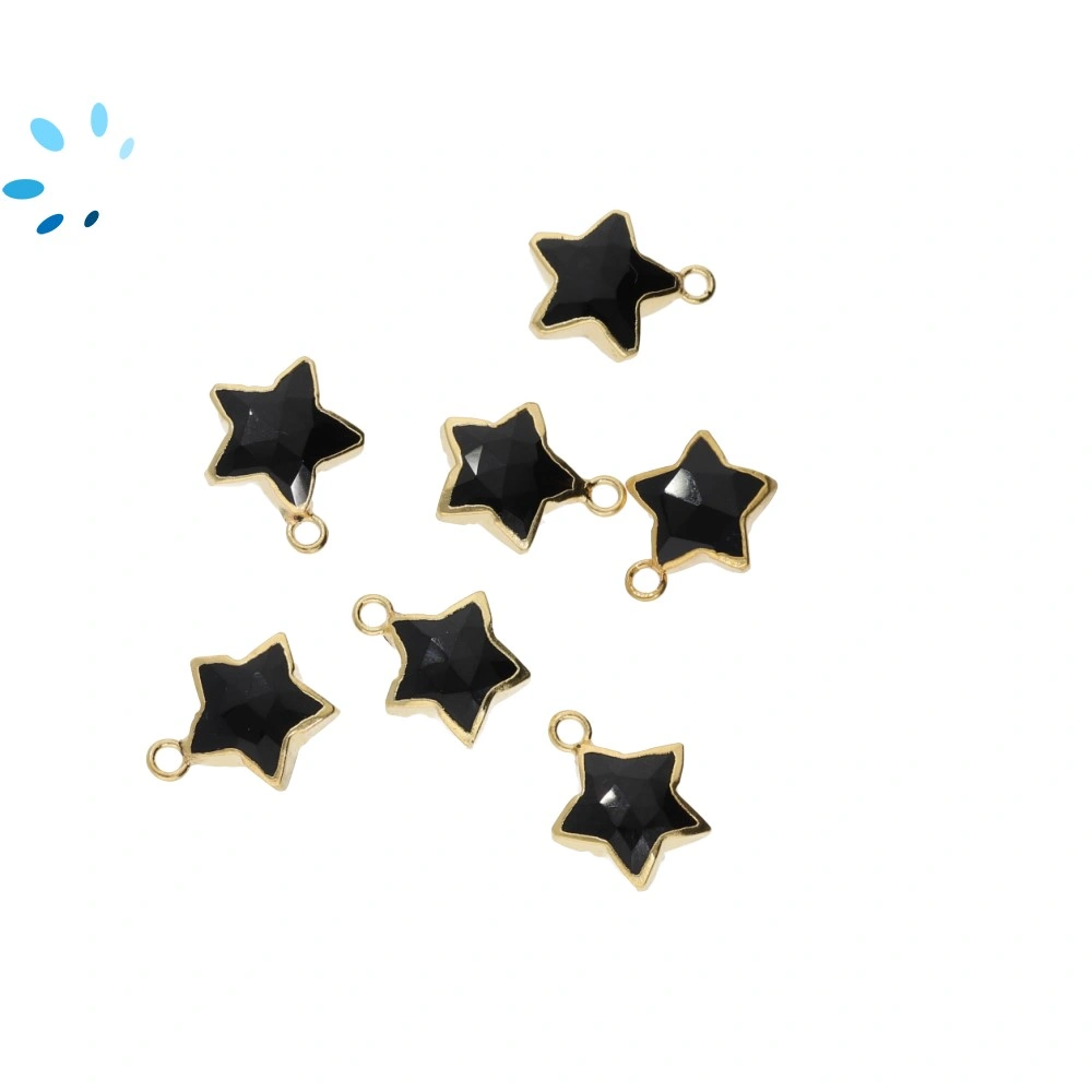 Black Onyx Star Charm Pendant 10-11mm 18k Gold Electroplated - Set of 8