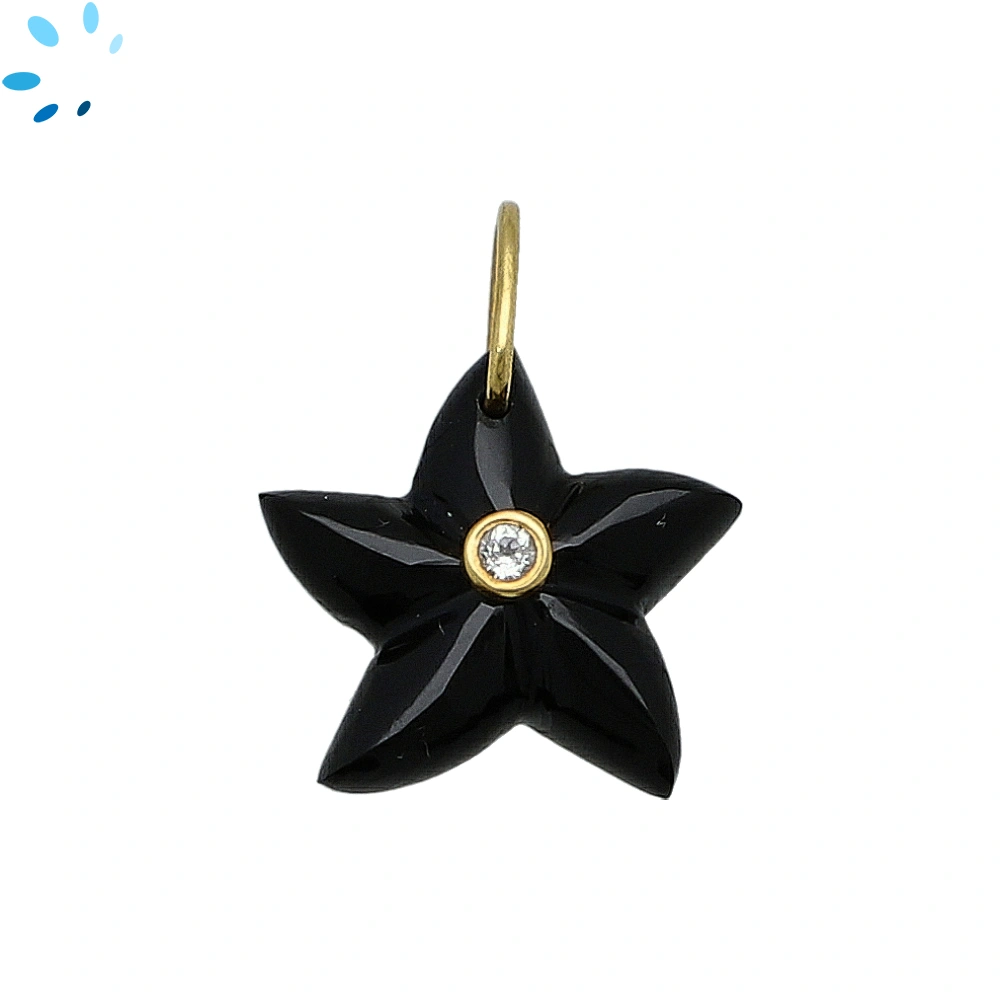 Black Onyx & White Topaz Starfish Inlay Pendant Charm 15-16mm - 18k Gold Plated Sterling Silver - Set of 2