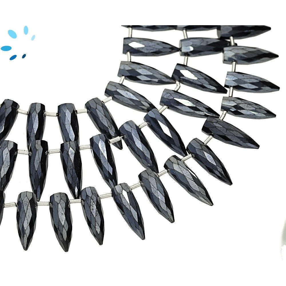 Black Spinel Faceted Spike Top Drilled Beads 13x4 - 16x5mm - 8 Inch Strand