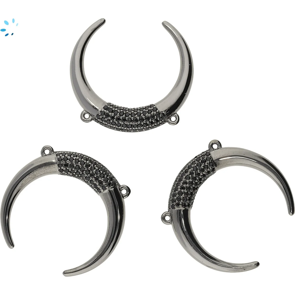 Black Spinel Pave Crescent Moon Bezel Connector 25mm Black Rhodium Plated Sterling Silver - 1 Piece
