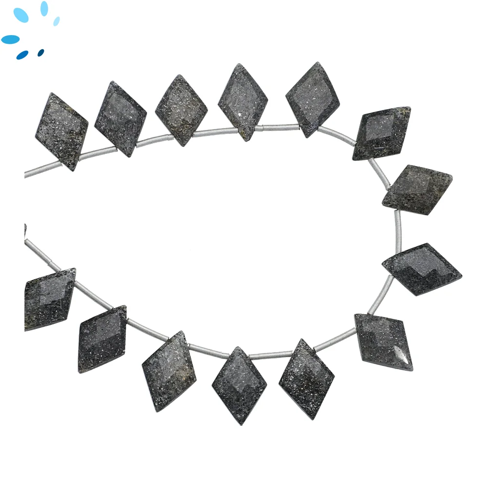 Black Sunstone Faceted Fancy Shape Top Drilled Beads 14x9mm - 8 Inch Strand