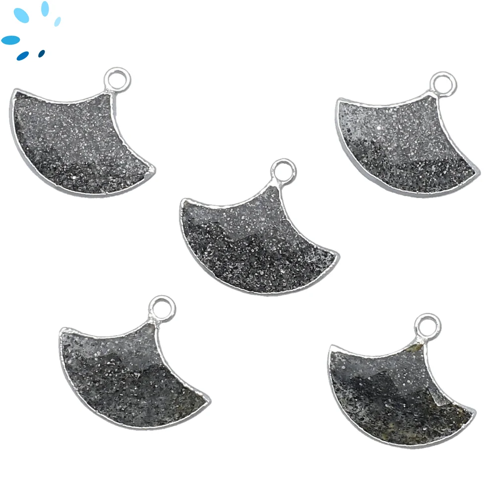 Black Sunstone Fan Pendant Charm 20x13 - 23x15mm Platinum Electroplated -  Set of 2
